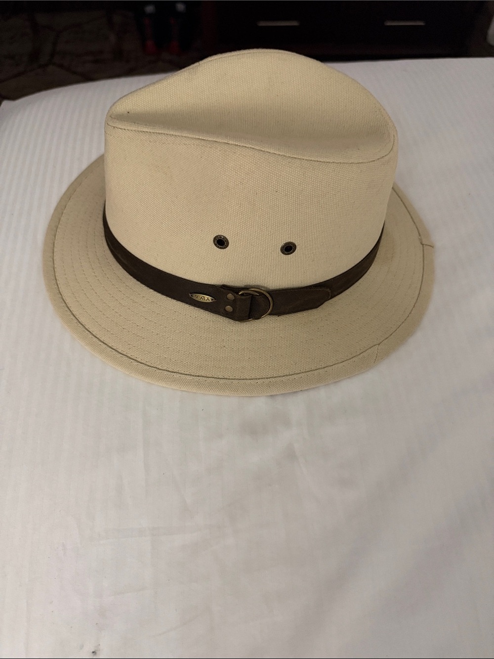 Scala Cream Safari Hat with Brown Leather Band